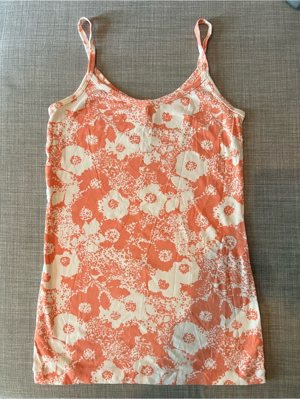 Y2K Banana Republic Boho Floral Spaghetti Strap Tank Top - Coral & Cream Medium
